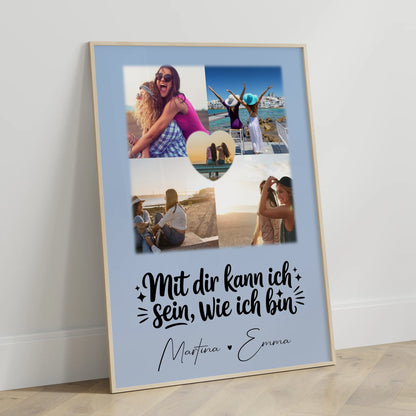 Schwester Poster Personalisiert 4 Fotos und 1 Herz Foto Mit dir kann ich sein wie ich bin