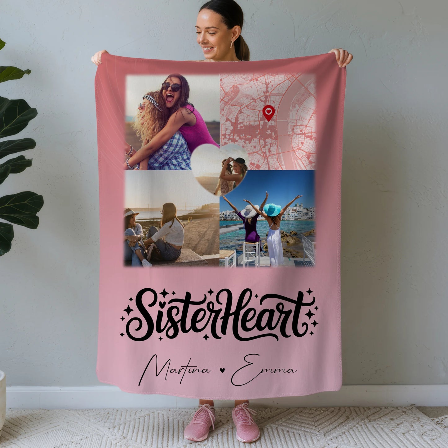 Kuscheldecke Mit Namen Und Motiv 3 Fotos 1 Herz Foto Karte Sisterheart personalisiertes Geschenk 1