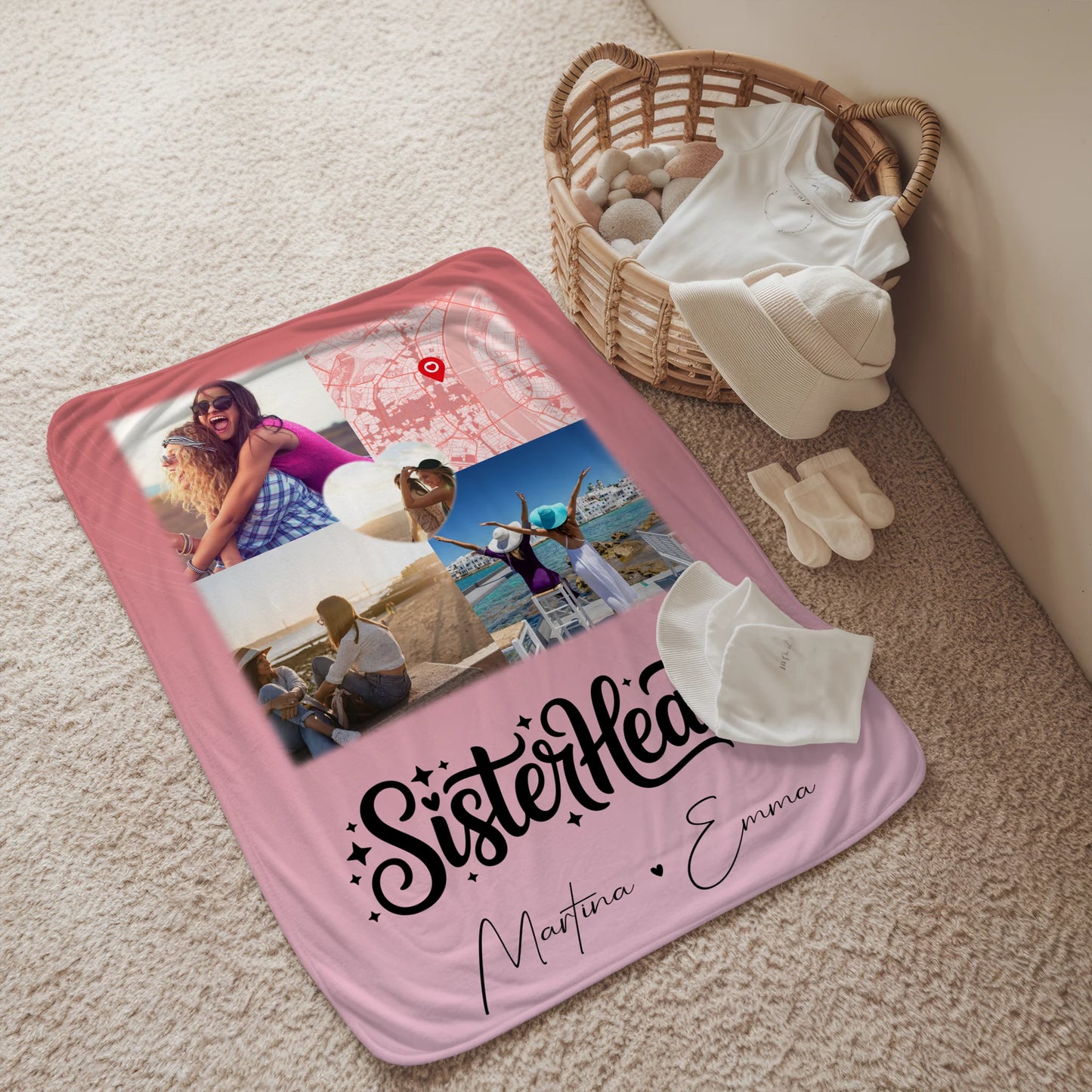 Kuscheldecke Mit Namen Und Motiv 3 Fotos 1 Herz Foto Karte Sisterheart personalisiertes Geschenk 2
