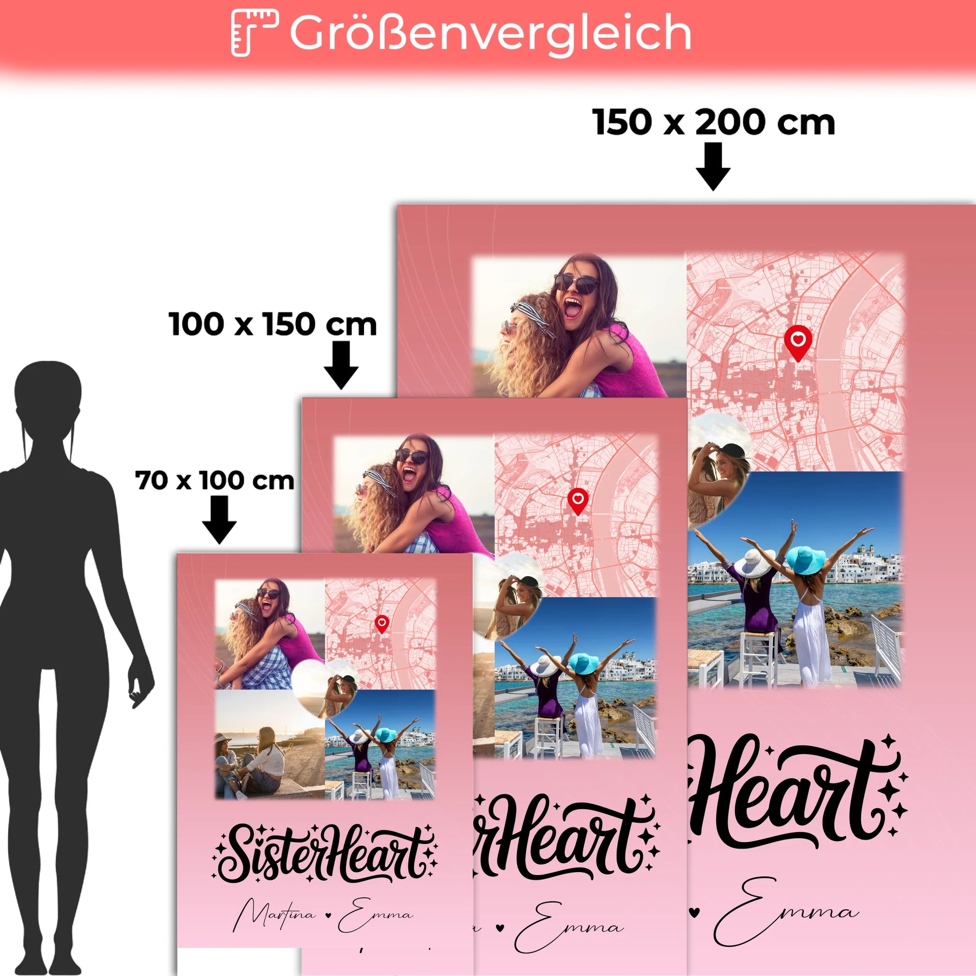 Kuscheldecke Mit Namen Und Motiv 3 Fotos 1 Herz Foto Karte Sisterheart personalisiertes Geschenk 5