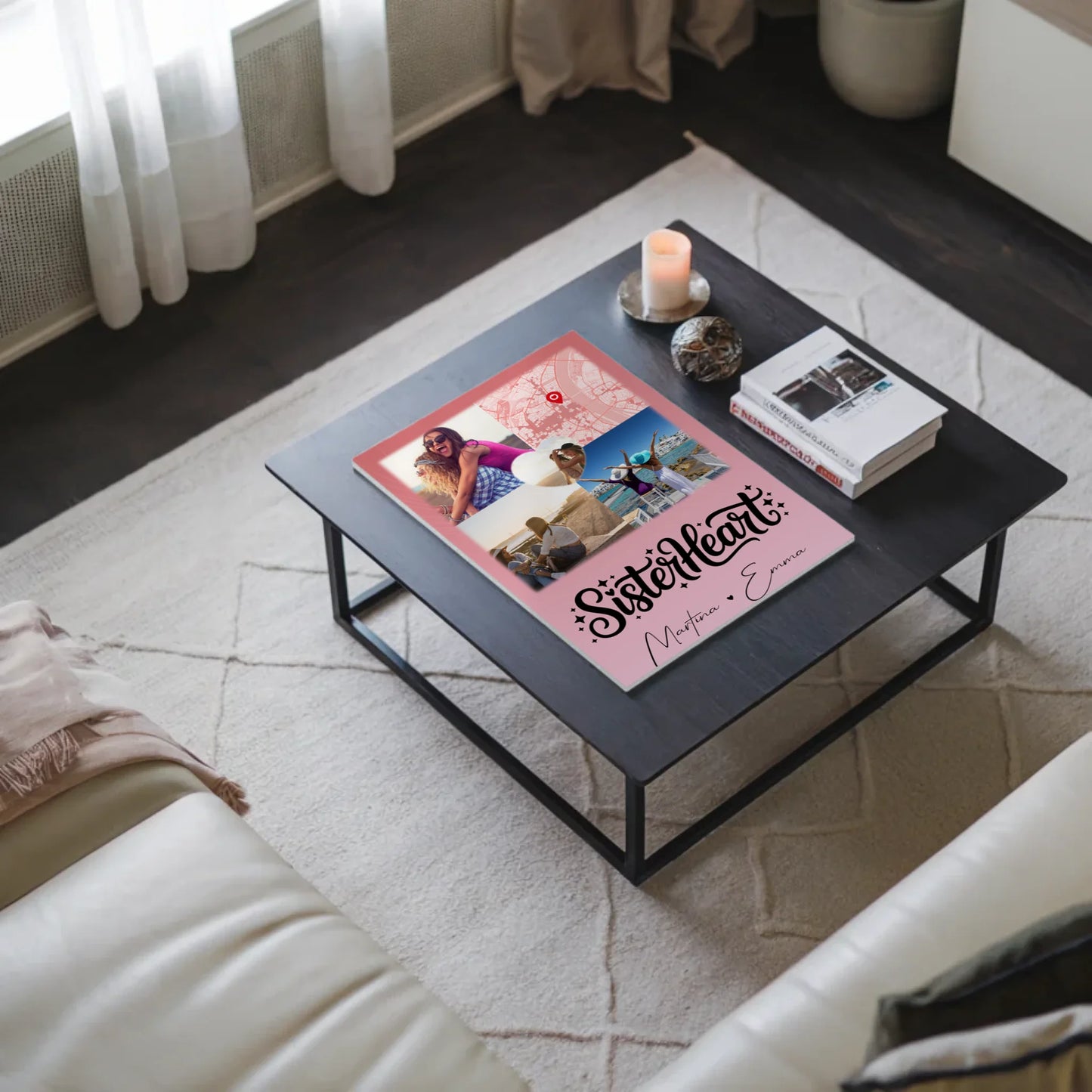 Personalisierte Fotoboard Poster Magnetisch mit 3 Fotos Herz Foto Karte Sisterheart Geschenk 3