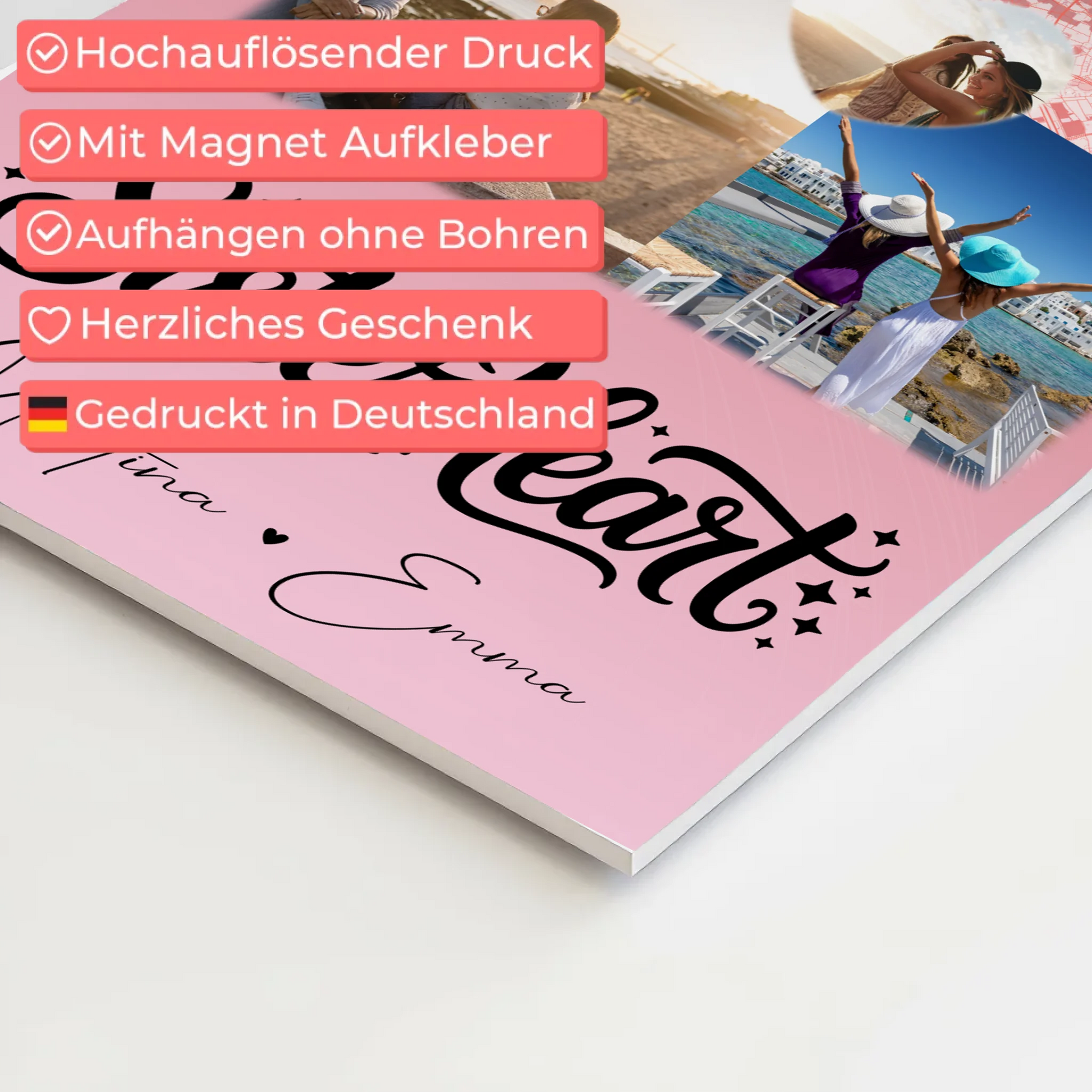 Personalisierte Fotoboard Poster Magnetisch mit 3 Fotos Herz Foto Karte Sisterheart Geschenk 4