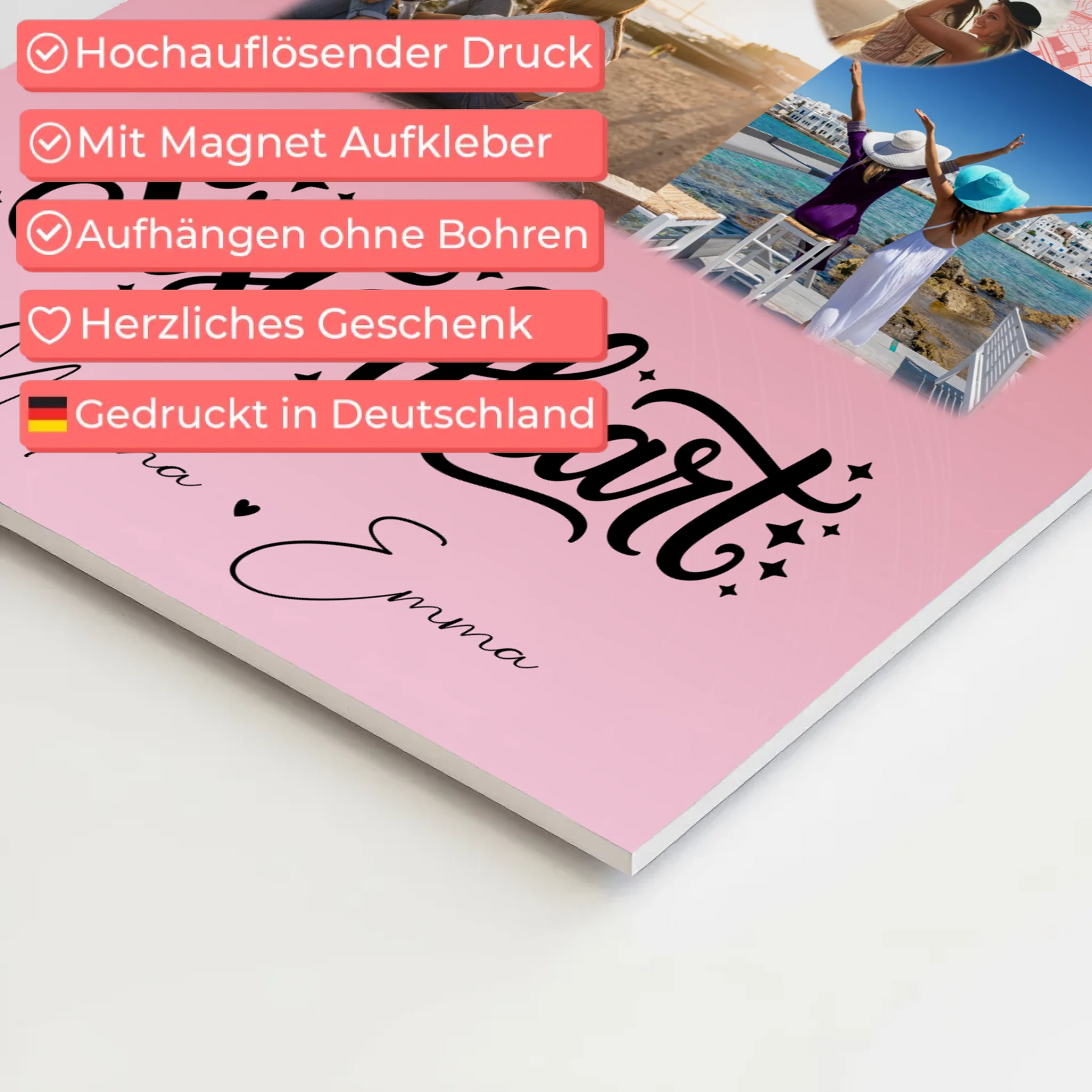 Personalisierte Fotoboard Poster Magnetisch mit 3 Fotos Herz Foto Karte Sisterheart Geschenk 10