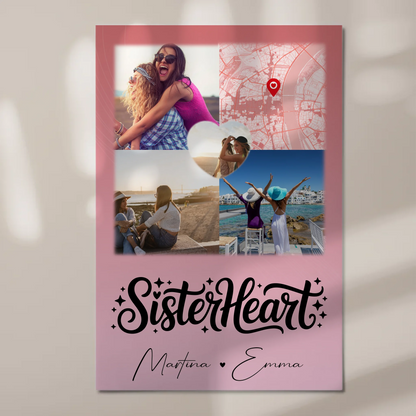 Personalisierte Fotoboard Poster Magnetisch mit 3 Fotos Herz Foto Karte Sisterheart Geschenk
