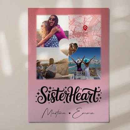 Personalisierte Fotoboard Poster Magnetisch mit 3 Fotos Herz Foto Karte Sisterheart Geschenk