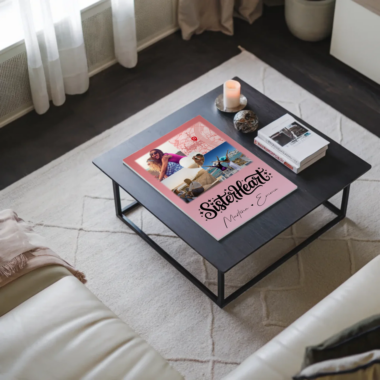Personalisierte Fotoboard Poster Magnetisch mit 3 Fotos Herz Foto Karte Sisterheart Geschenk