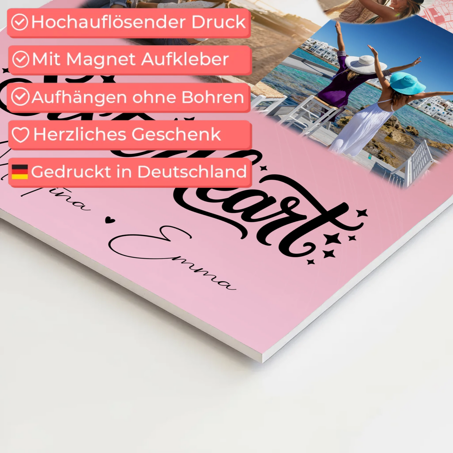 Personalisierte Fotoboard Poster Magnetisch mit 3 Fotos Herz Foto Karte Sisterheart Geschenk