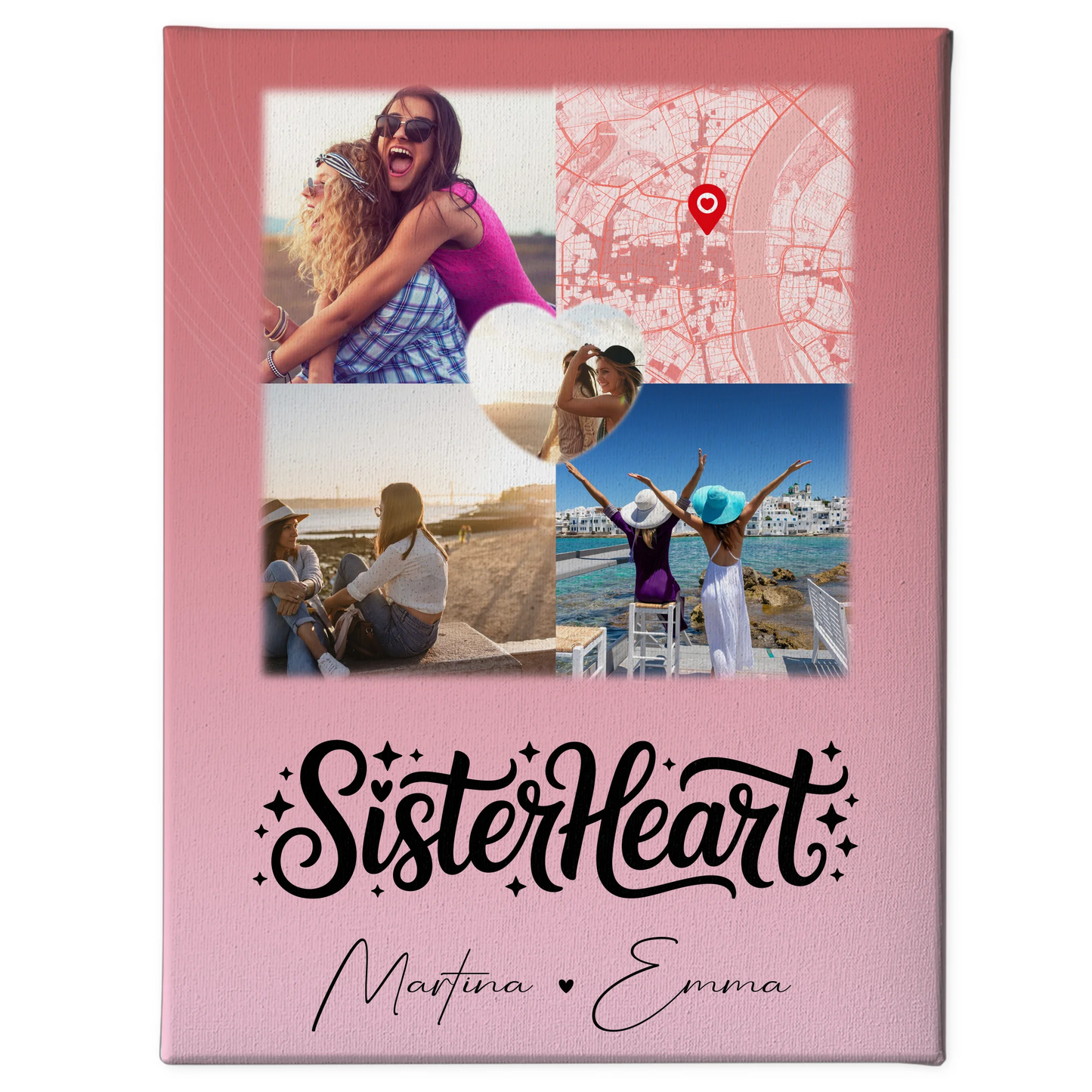 Personalisierte Schwester Leinwand mit 3 Fotos und Herz Foto Karte Sisterheart Geschenk
