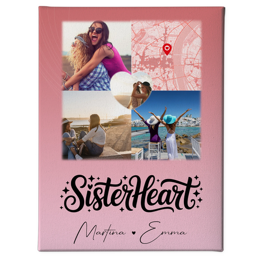 Personalisierte Schwester Leinwand mit 3 Fotos und Herz Foto Karte Sisterheart Geschenk