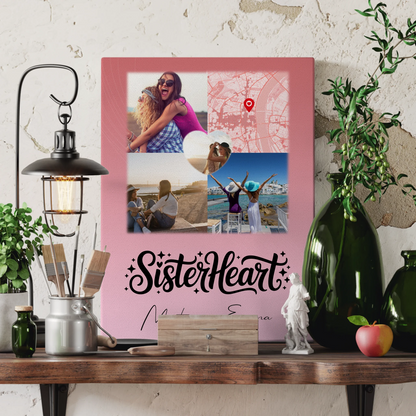 Personalisierte Schwester Leinwand mit 3 Fotos und Herz Foto Karte Sisterheart Geschenk