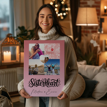 Personalisierte Schwester Leinwand mit 3 Fotos und Herz Foto Karte Sisterheart Geschenk