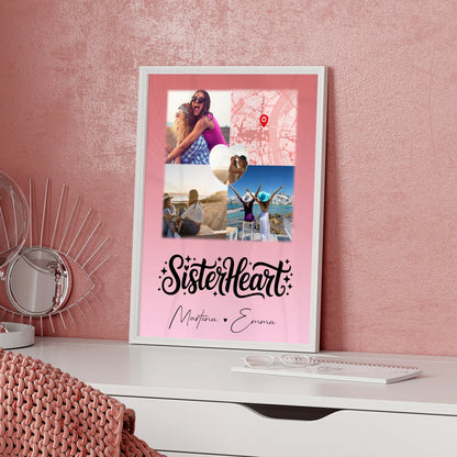 Geschwister Poster Personalisiert mit 3 Fotos und 1 Herz Foto Karte Sisterheart Geschenk