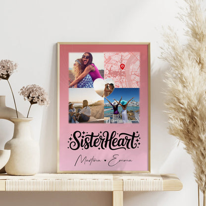Geschwister Poster Personalisiert mit 3 Fotos und 1 Herz Foto Karte Sisterheart Geschenk
