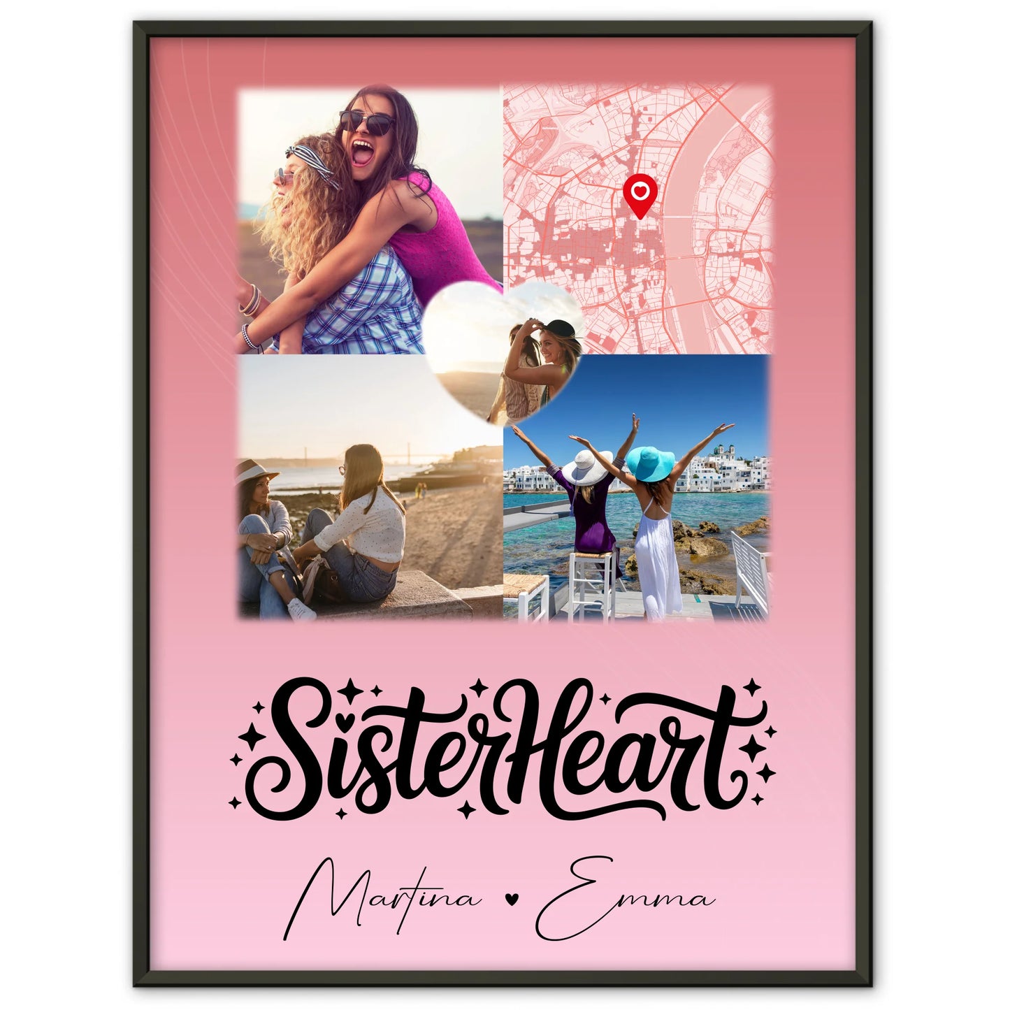 Geschwister Poster Personalisiert mit 3 Fotos und 1 Herz Foto Karte Sisterheart Geschenk