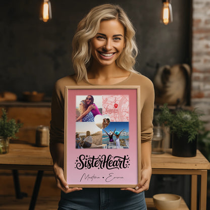 Geschwister Poster Personalisiert mit 3 Fotos und 1 Herz Foto Karte Sisterheart Geschenk
