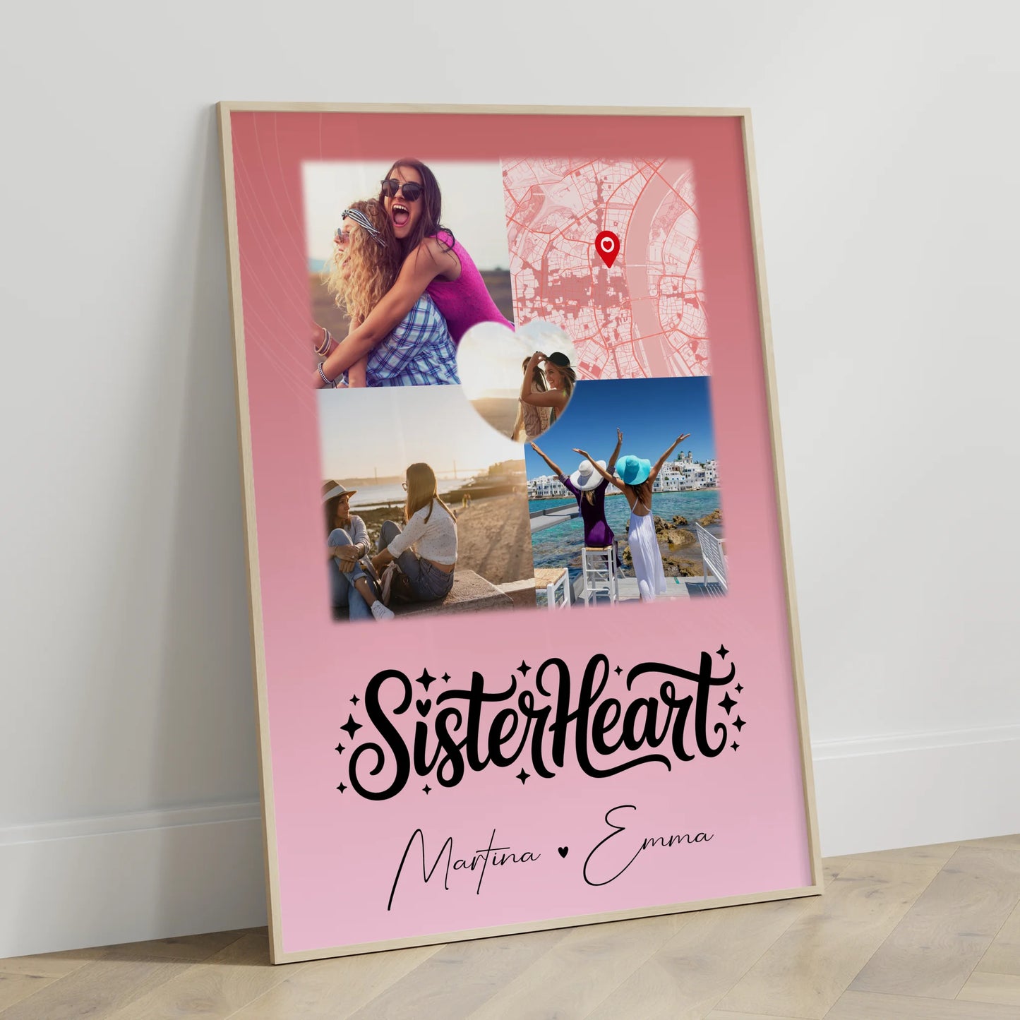 Geschwister Poster Personalisiert mit 3 Fotos und 1 Herz Foto Karte Sisterheart Geschenk
