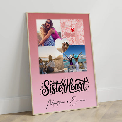 Geschwister Poster Personalisiert mit 3 Fotos und 1 Herz Foto Karte Sisterheart Geschenk
