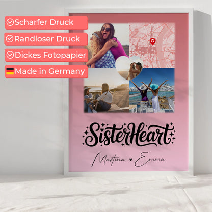 Geschwister Poster Personalisiert mit 3 Fotos und 1 Herz Foto Karte Sisterheart Geschenk