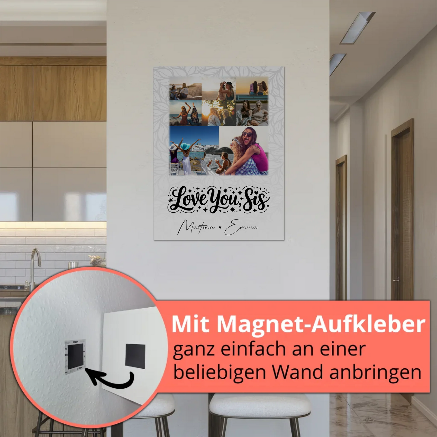 Personalisiertes Fotoboard Poster Magnetisch mit 8 Fotos und Herz Foto Love You Sis