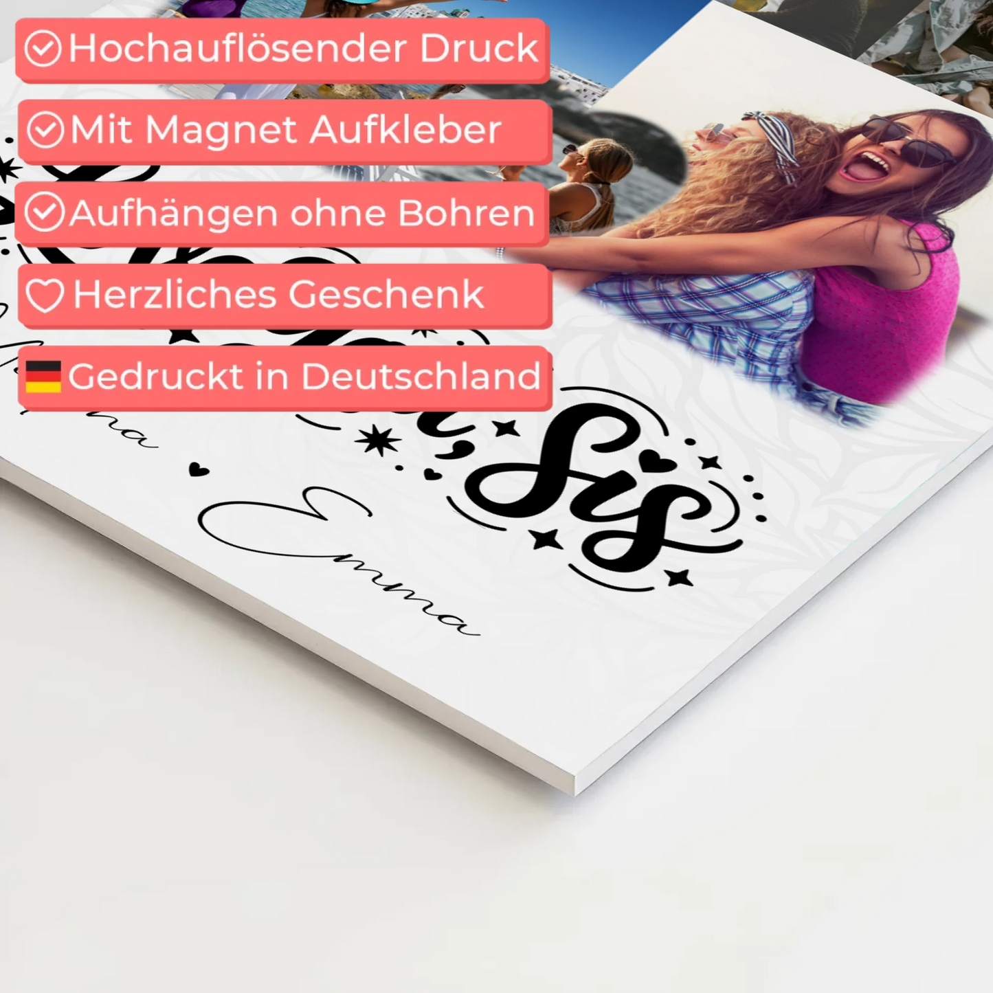 Personalisiertes Fotoboard Poster Magnetisch mit 8 Fotos und Herz Foto Love You Sis