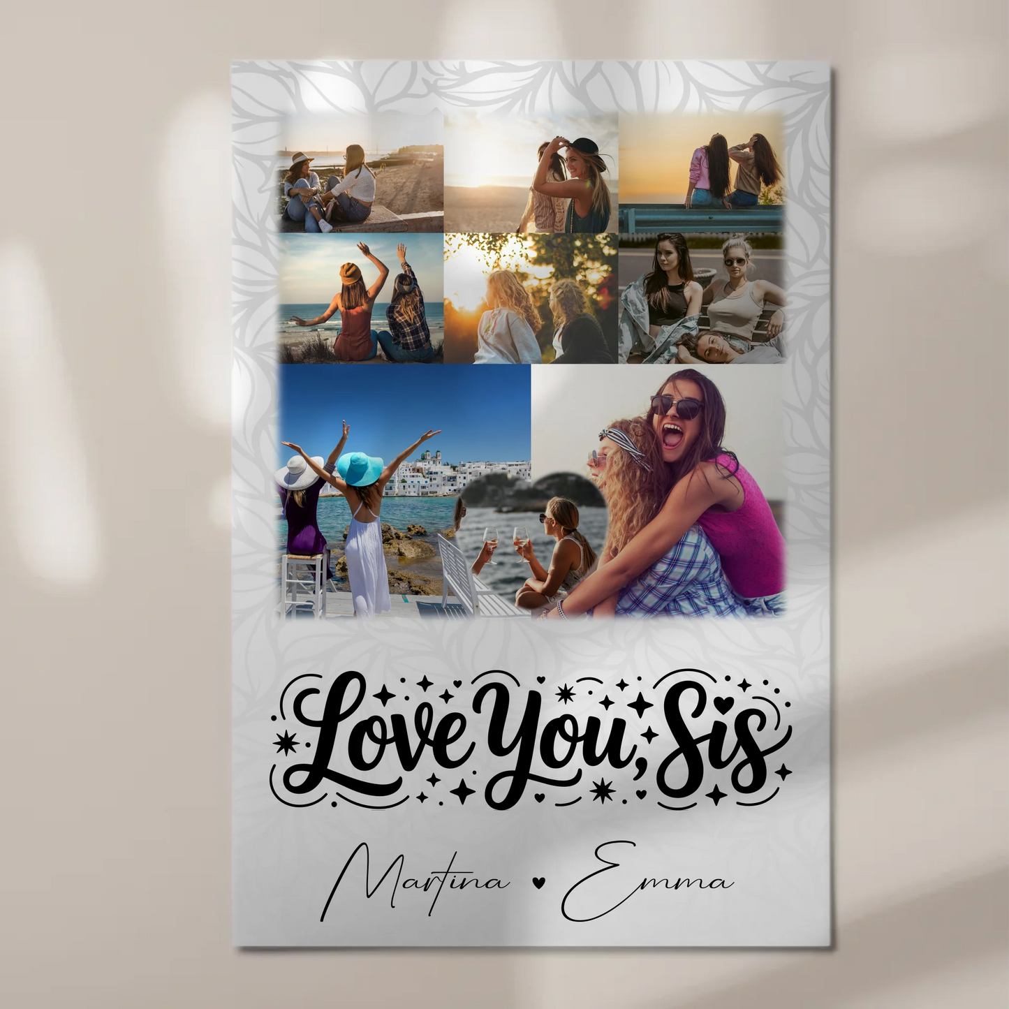 Personalisiertes Fotoboard Poster Magnetisch mit 8 Fotos und Herz Foto Love You Sis