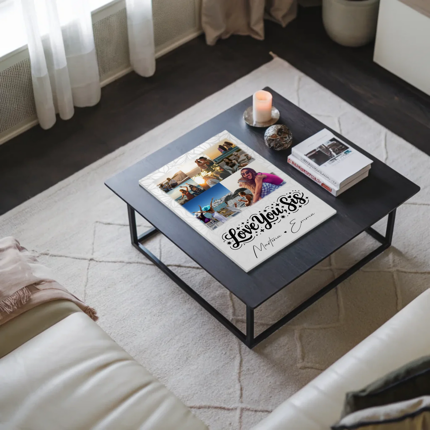 Personalisiertes Fotoboard Poster Magnetisch mit 8 Fotos und Herz Foto Love You Sis