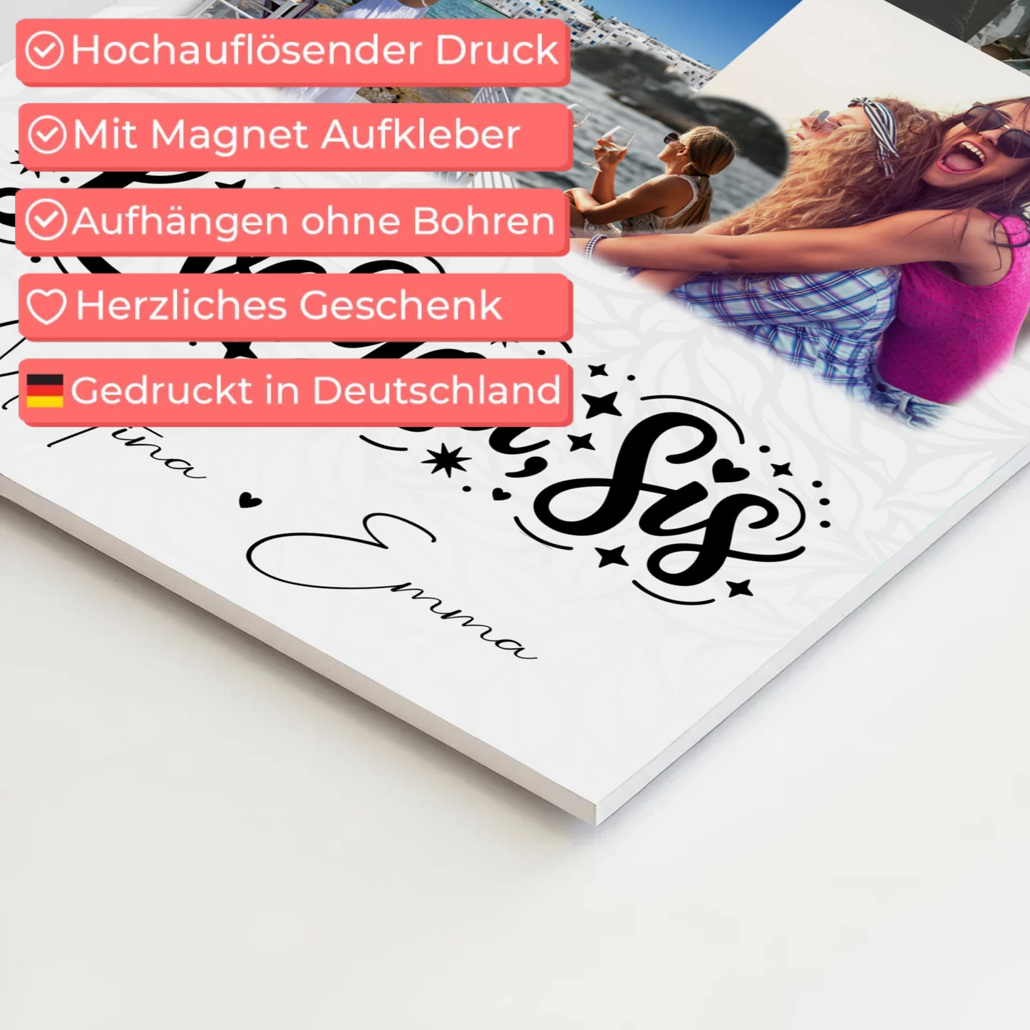 Personalisiertes Fotoboard Poster Magnetisch mit 8 Fotos und Herz Foto Love You Sis
