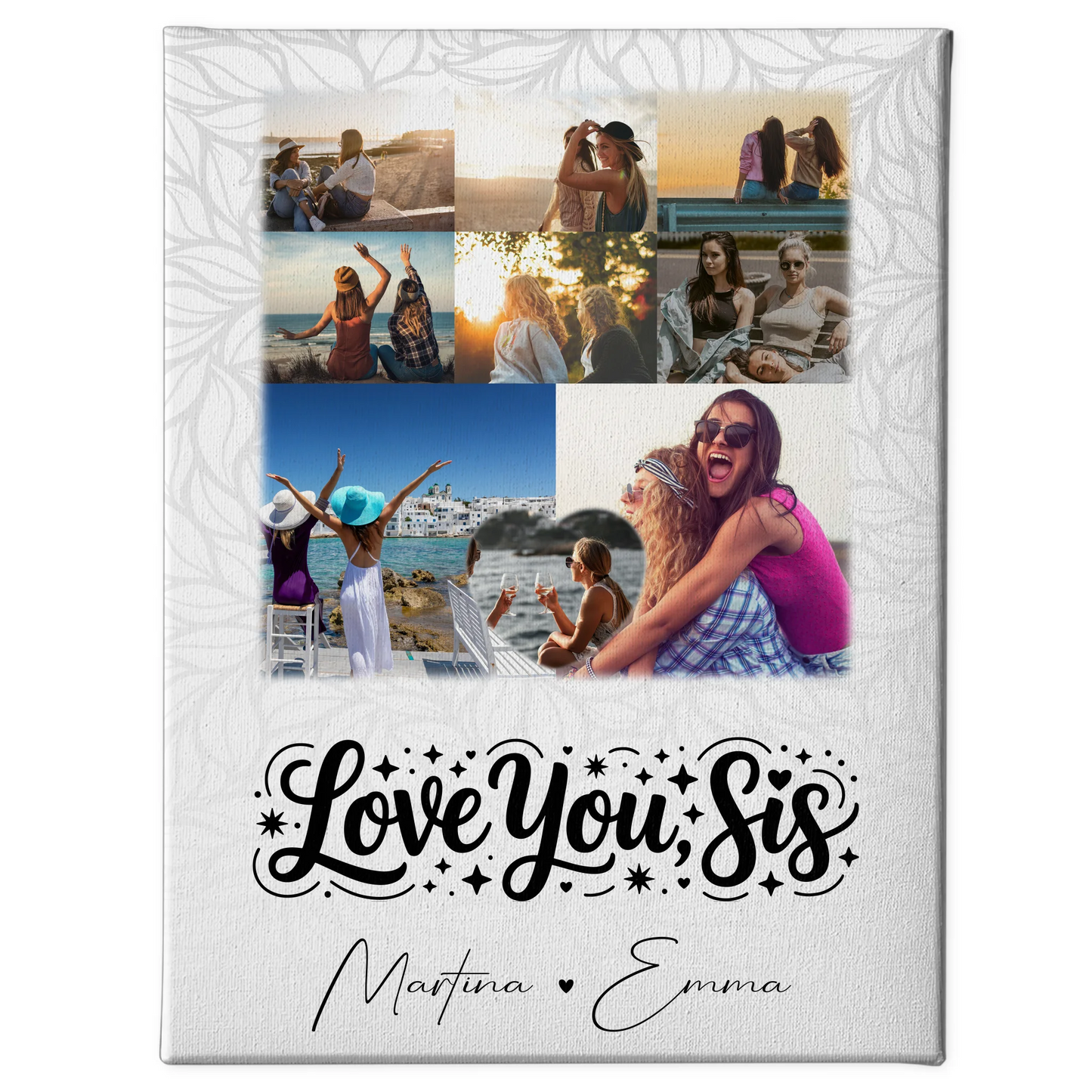 Schwester Leinwand mit 8 Fotos und Herz Foto Love you sis personalisiertes Geschenk