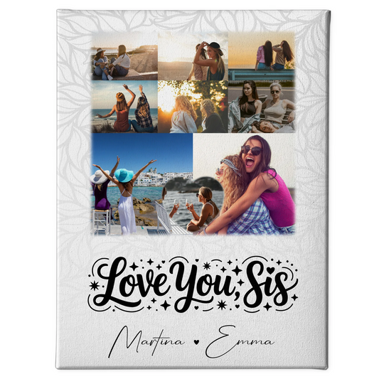 Schwester Leinwand mit 8 Fotos und Herz Foto Love you sis personalisiertes Geschenk