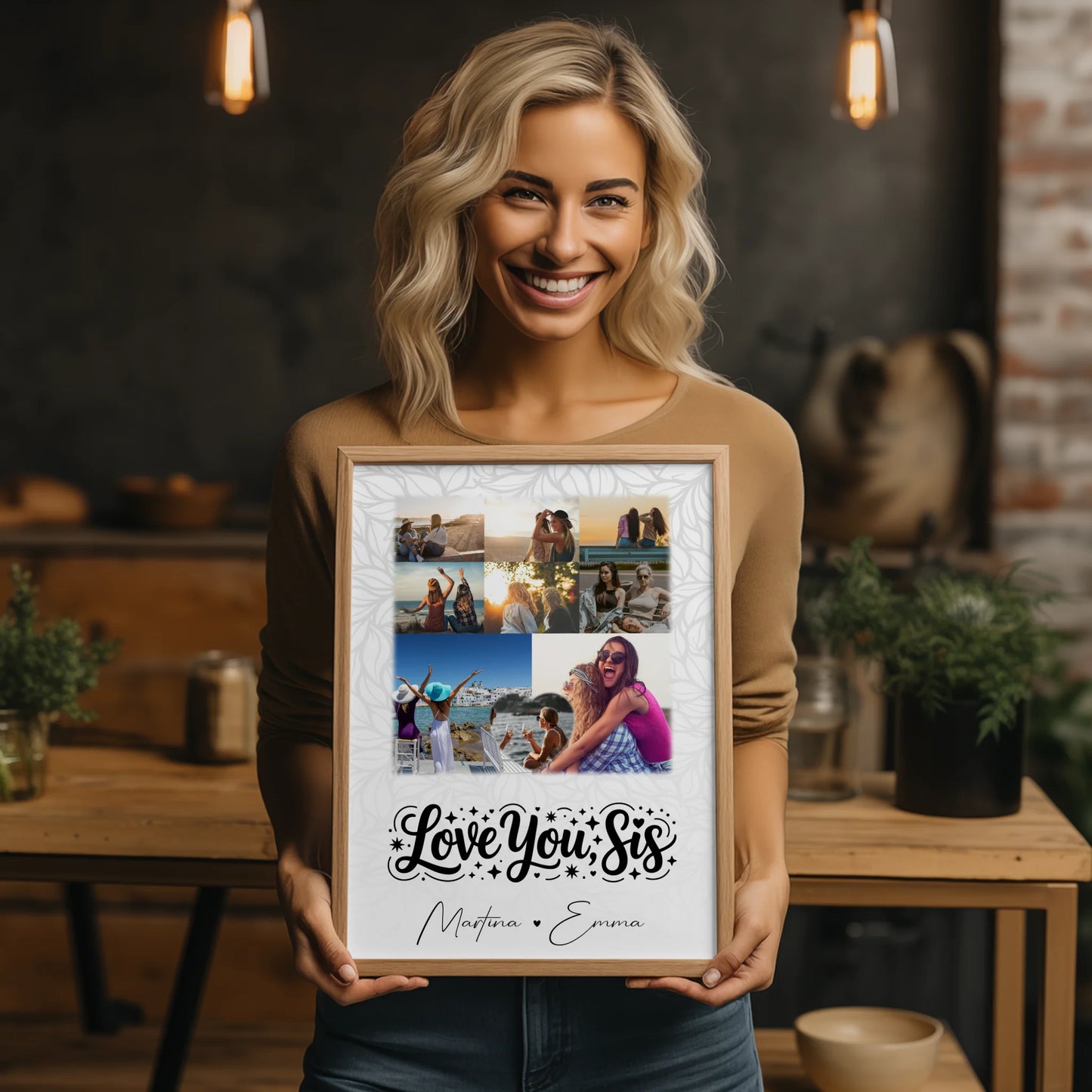 Geschwister Poster Personalisiert mit 8 Fotos und 1 Herz Foto Love you sis