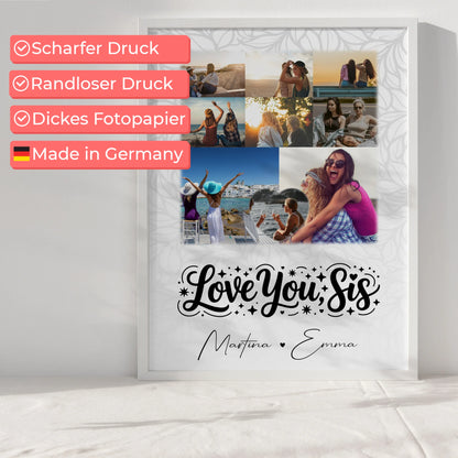 Geschwister Poster Personalisiert mit 8 Fotos und 1 Herz Foto Love you sis
