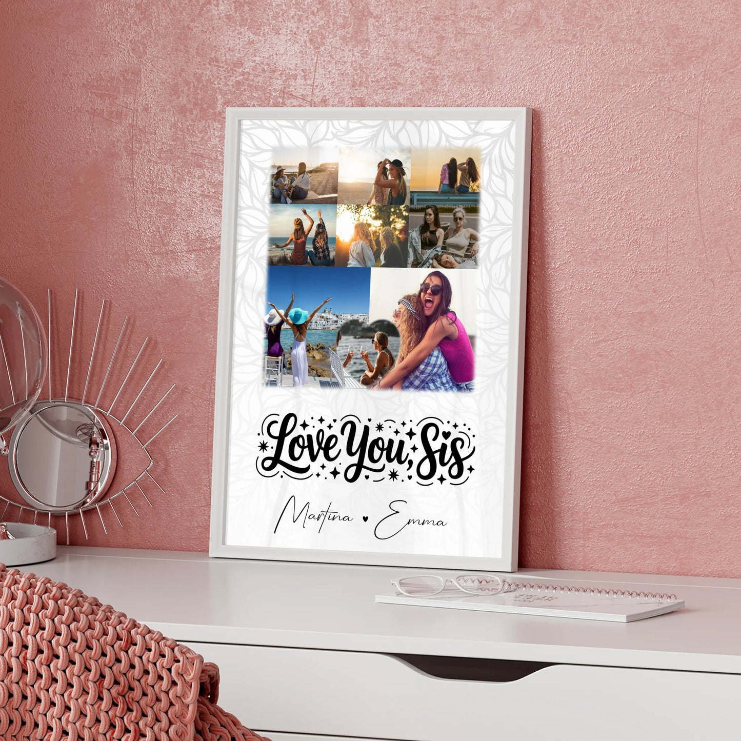 Geschwister Poster Personalisiert mit 8 Fotos und 1 Herz Foto Love you sis