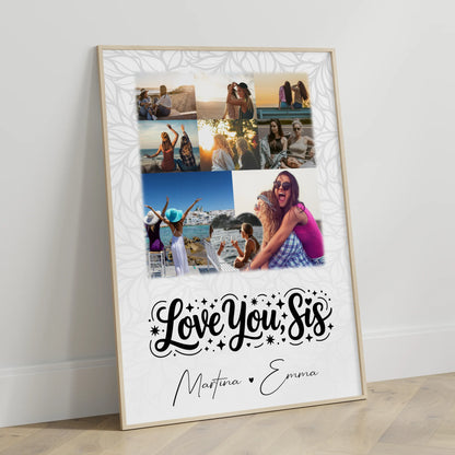 Geschwister Poster Personalisiert mit 8 Fotos und 1 Herz Foto Love you sis