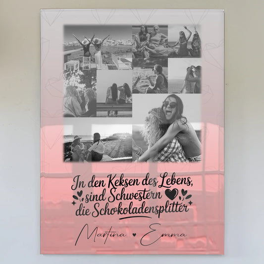 Personalisierte Foto Acrylglas Wanddekoration mit 9 Fotos Schwestern sind Schokoladensplitter