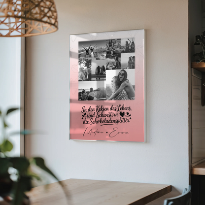 Personalisierte Foto Acrylglas Wanddekoration mit 9 Fotos Schwestern sind Schokoladensplitter