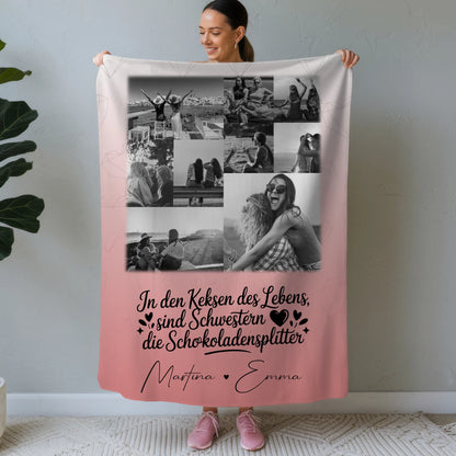 Personalisierte Namensdecke mit 9 Fotos Schwestern sind Schokoladensplitter Geschenk 1