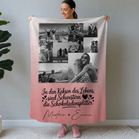 Personalisierte Namensdecke mit 9 Fotos Schwestern sind Schokoladensplitter Geschenk 1