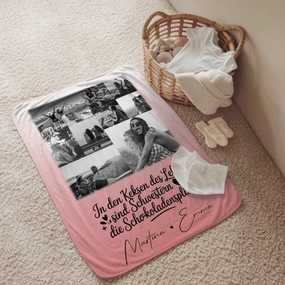 Personalisierte Namensdecke mit 9 Fotos Schwestern sind Schokoladensplitter Geschenk 2