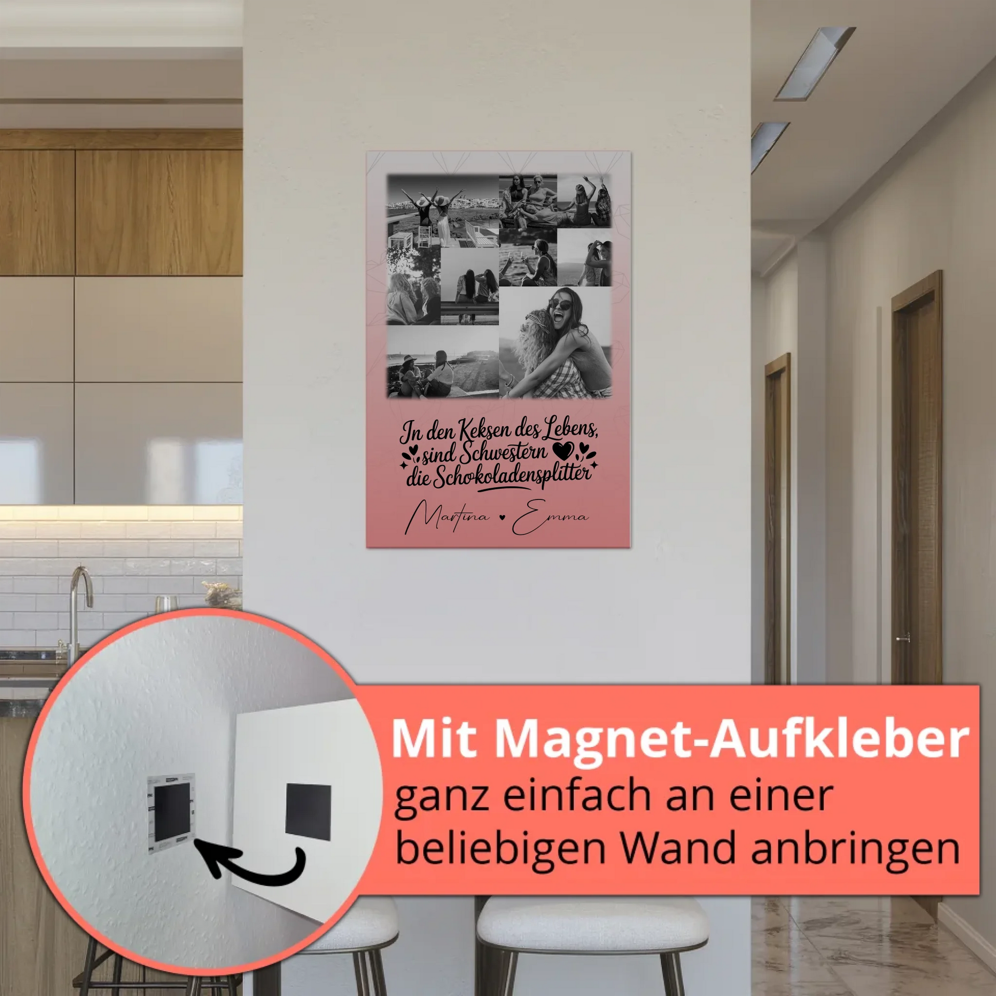 Personalisiertes Fotoboard Magnet Wandbild mit 9 Fotos Schwestern sind Schokoladensplitter 5