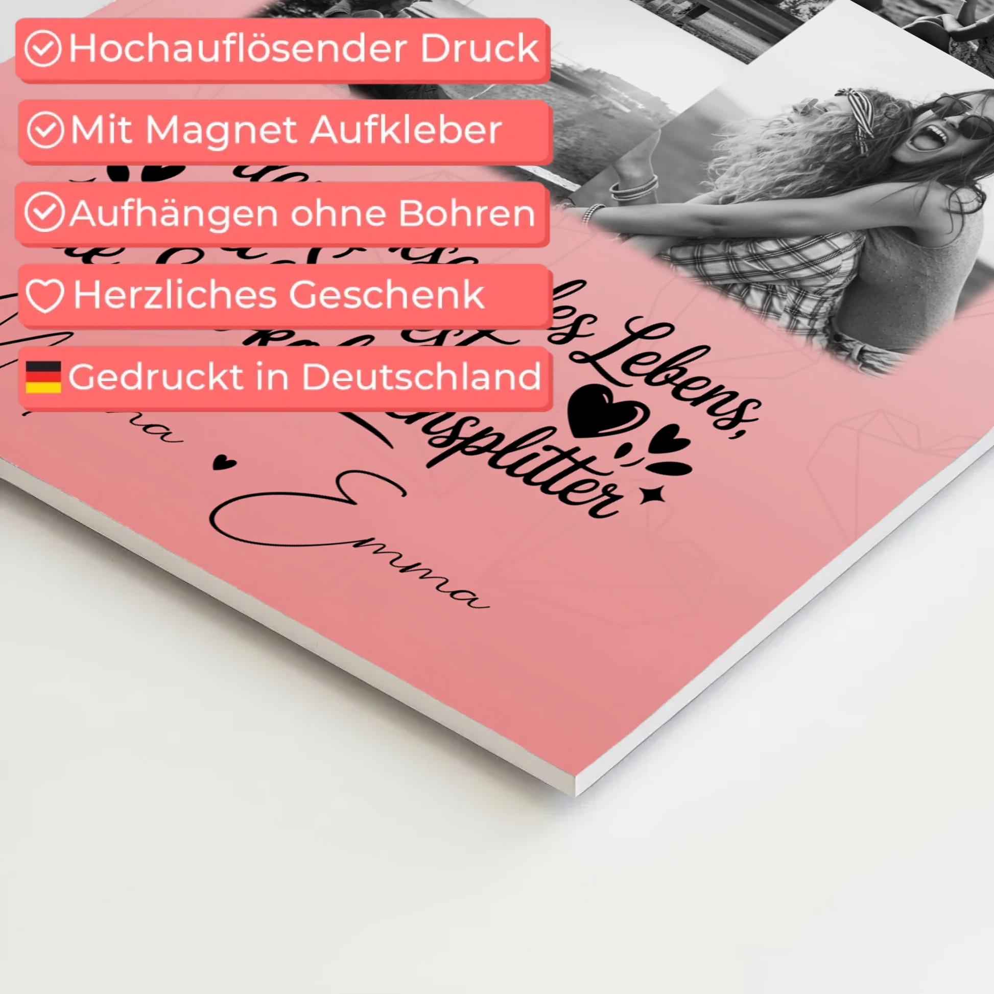 Personalisiertes Fotoboard Magnet Wandbild mit 9 Fotos Schwestern sind Schokoladensplitter 10