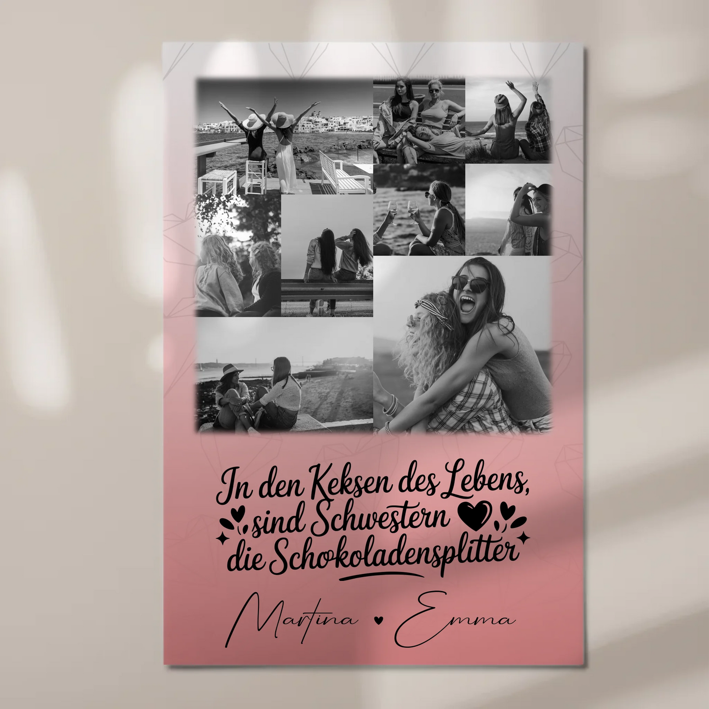Personalisiertes Fotoboard Magnet Wandbild mit 9 Fotos Schwestern sind Schokoladensplitter