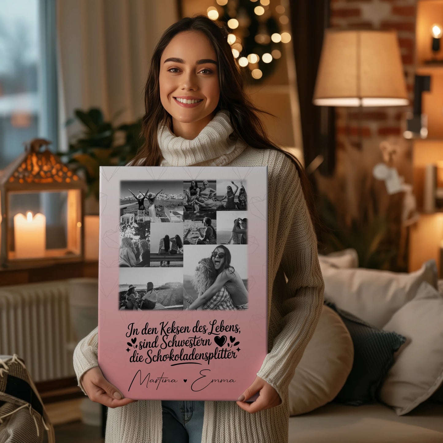 Personalisierte Schwester Leinwand mit 9 Fotos Schwestern sind Schokoladensplitter