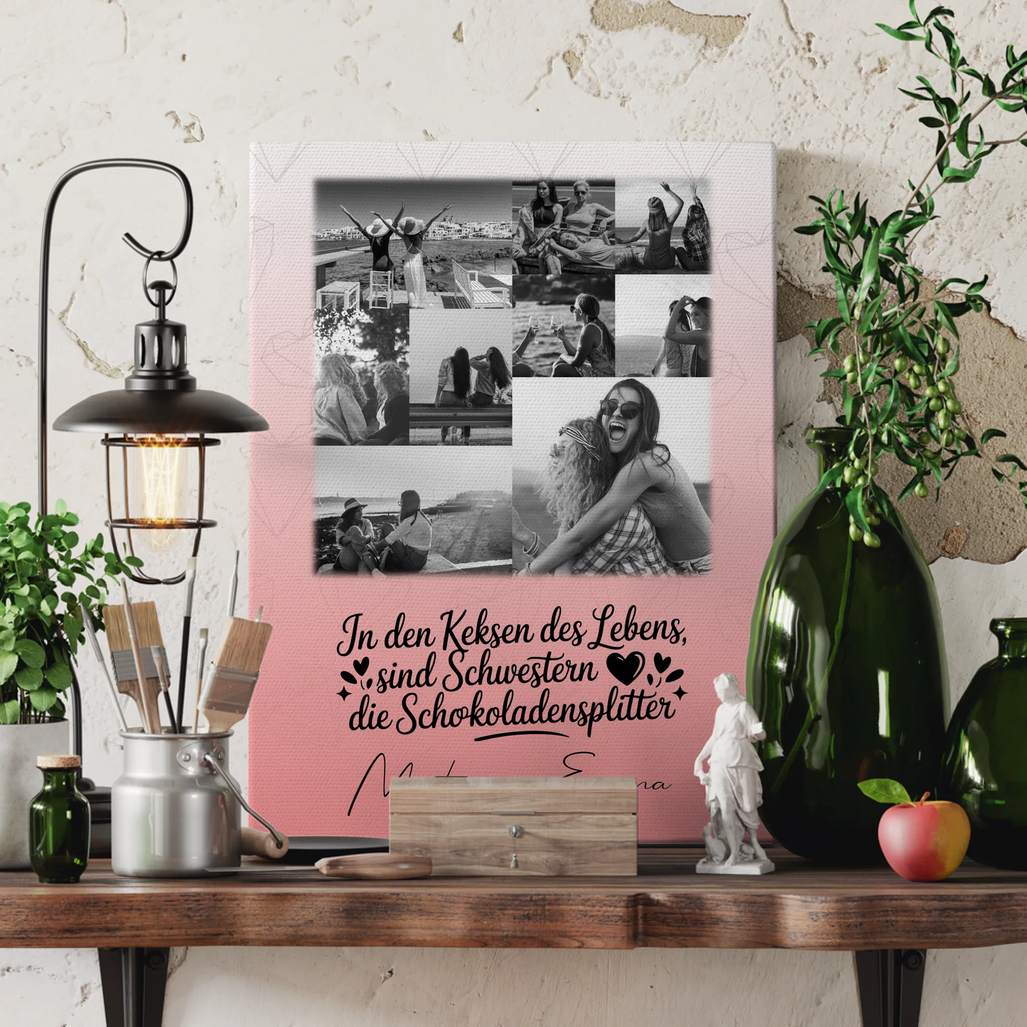 Personalisierte Schwester Leinwand mit 9 Fotos Schwestern sind Schokoladensplitter