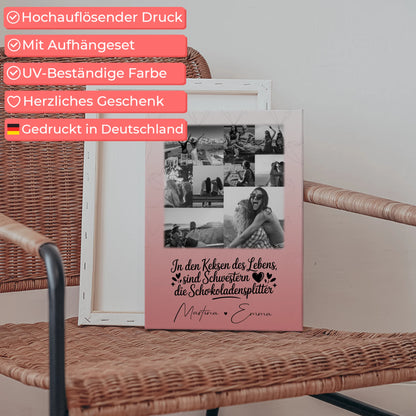 Personalisierte Schwester Leinwand mit 9 Fotos Schwestern sind Schokoladensplitter