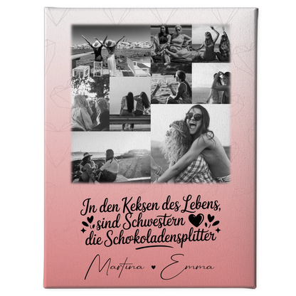 Personalisierte Schwester Leinwand mit 9 Fotos Schwestern sind Schokoladensplitter