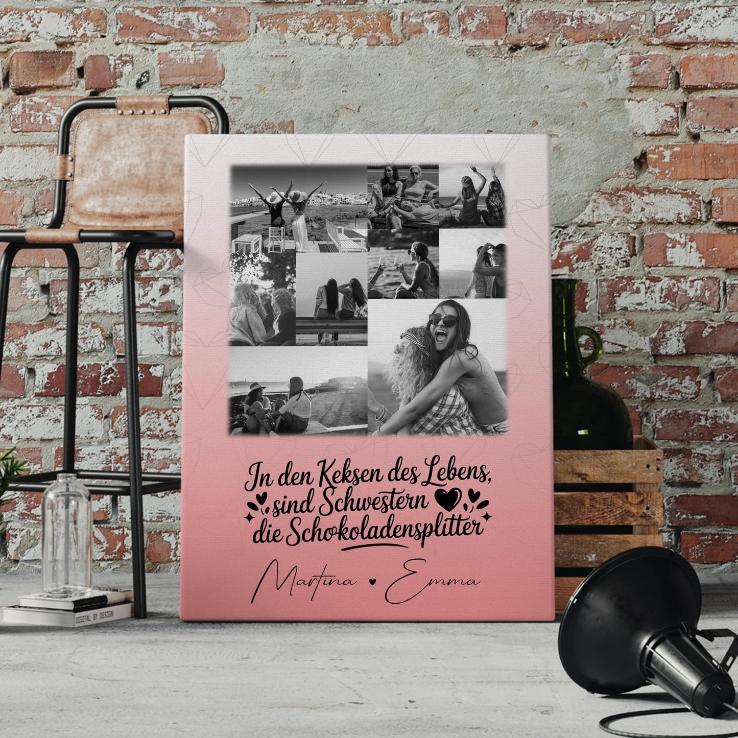Personalisierte Schwester Leinwand mit 9 Fotos Schwestern sind Schokoladensplitter