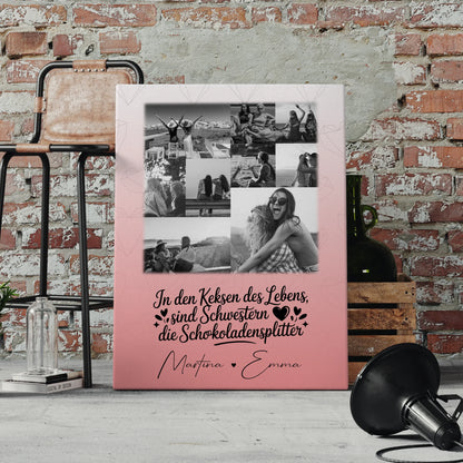 Personalisierte Schwester Leinwand mit 9 Fotos Schwestern sind Schokoladensplitter