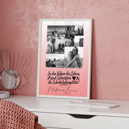 Personalisiertes Poster 9 Fotos Schwestern sind Schokoladensplitter