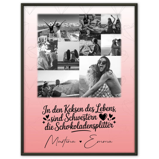 Personalisiertes Poster 9 Fotos Schwestern sind Schokoladensplitter