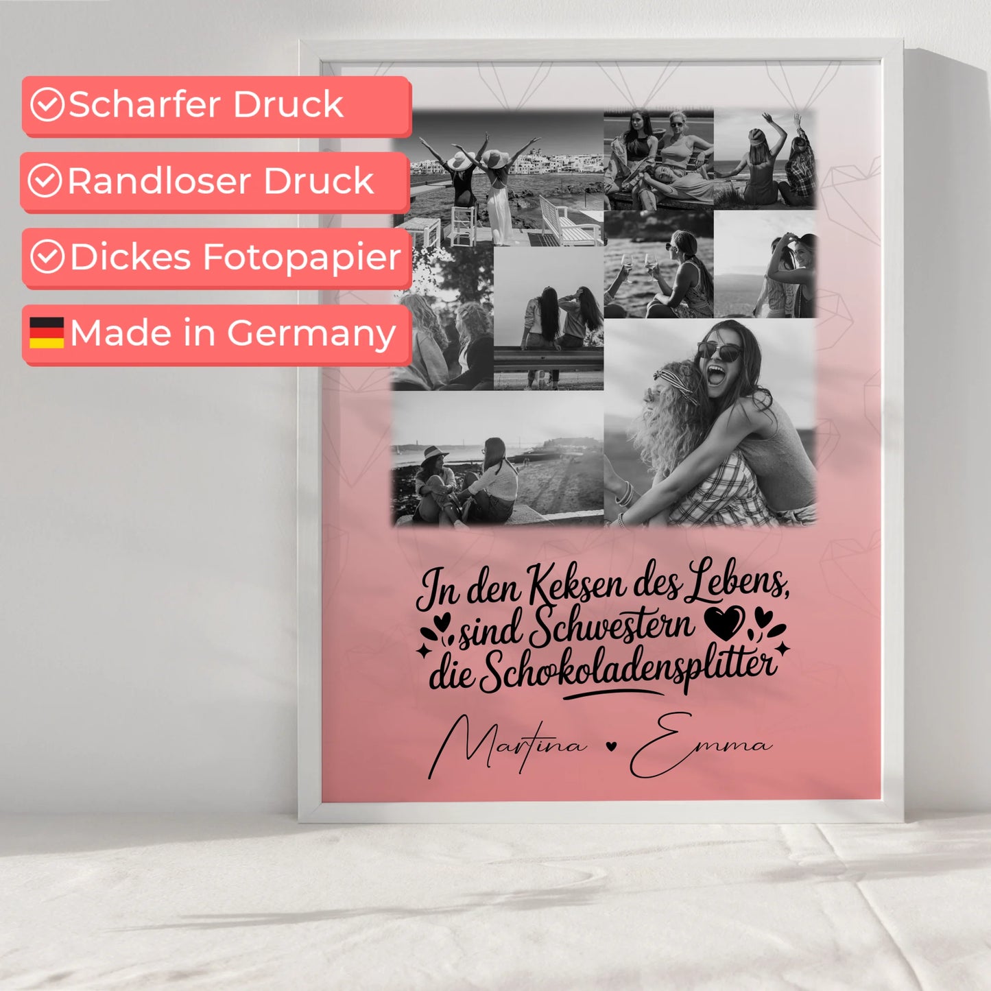 Personalisiertes Poster 9 Fotos Schwestern sind Schokoladensplitter